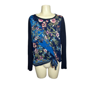 Hale Bob Blouse Navy Blue Floral Print Patchwork XS Xsmall